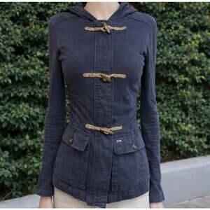 Obey Propaganda Women’s XXS Blue Hooded Lightweight Jacket Y2K Burlap Closures